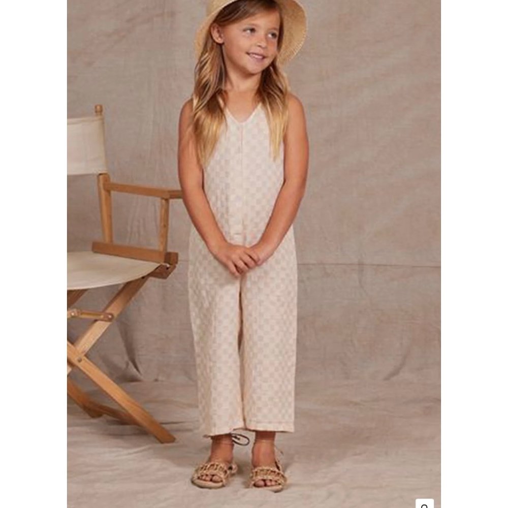 NWT Rylee Cru Bridgette Jumpsuit Shell beige linen plaid Check 8-9Y